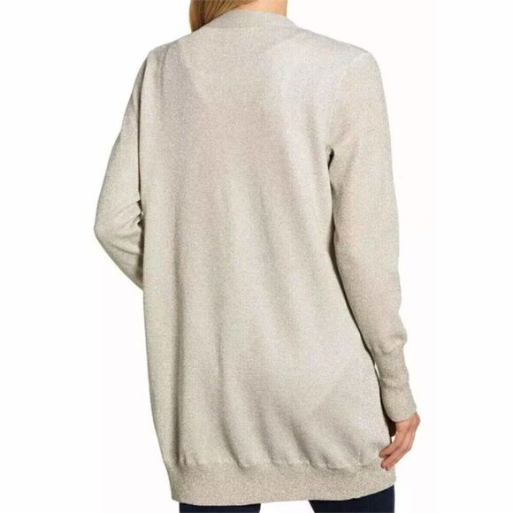 J. Crew Collection - Double-Knit Sparkle Long Cardigan Sweater - Size XS, Silver - Picture 4 of 17